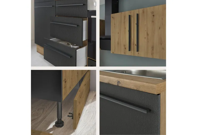 KOCHSTATION Küchenzeile KS-Florida mit 38mm starker Arbeitsplatte, Breite 210 cm, wahlweise mit E-Geräten, Soft-Close-Funktion, Schwarz, – Produktbild 7 von 7