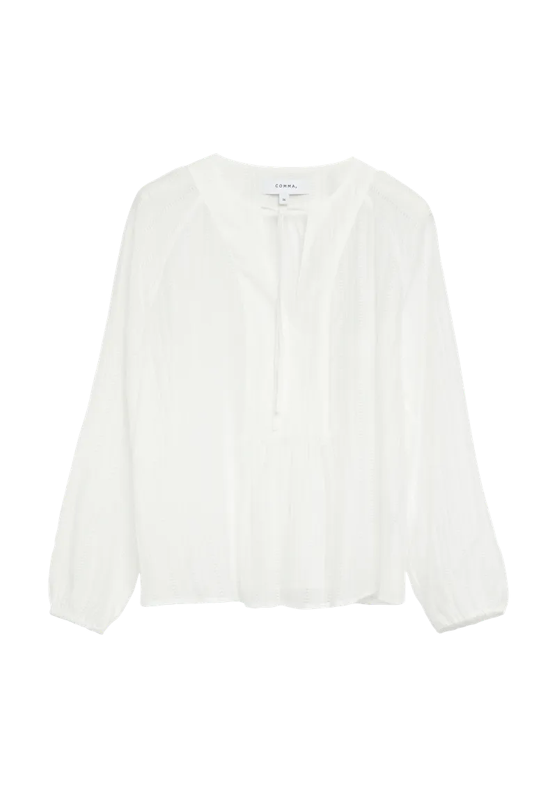 comma Strukturierte Lyocell-Bluse mit Pointelle-Details, Weiß, – Produktbild 1 von 3