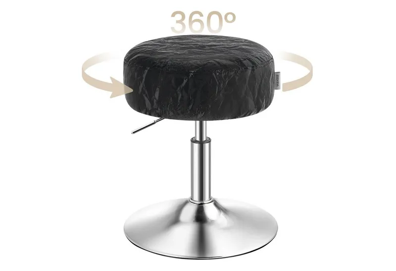 VASAGLE Barhocker Schminkhocker Schminkstuhl höhenverstellbar, 1/2er Set (1 St), für Schlafzimmer, Küche, 360° drehbar, dicke Polsterung, Schwarz, – Produktbild 3 von 5