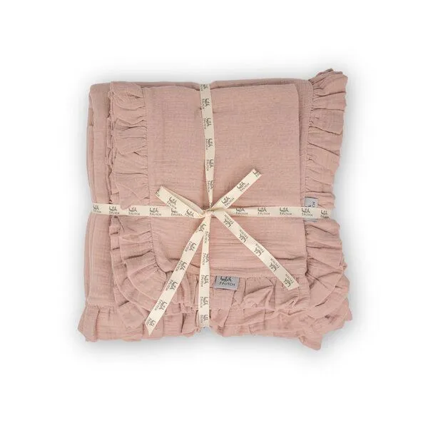 Hutch&Putch Hutch&Putch Musselin Bettwäsche Set mit Rüschen - 100% Bio-Baumwolle - mit Rüschen an Bettdecken- und Kissenbezug - atmungsaktiv und temperaturausgleichend, Blush, – Produktbild 1 von 4