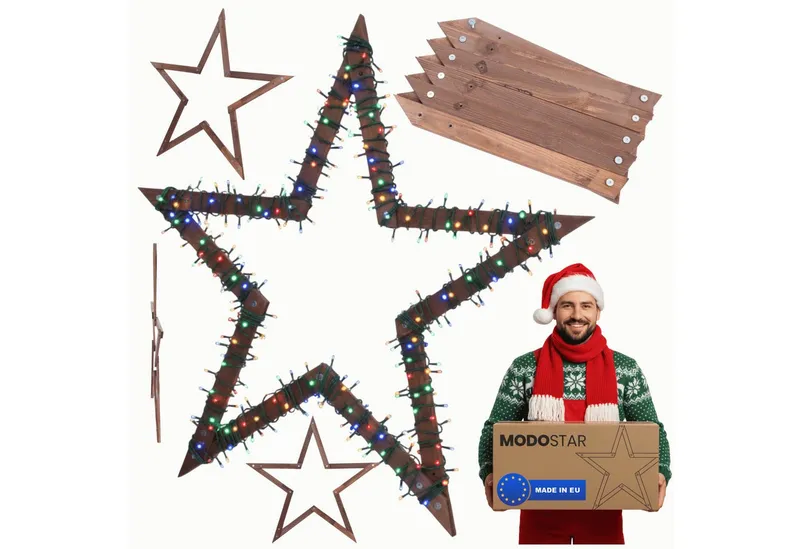Modo24 Dekostern DIY MODOSTAR Weihnachtsstern Set aus FSC Holz 2D und 3D in 3 Breiten, zum Garten & Terrasse, wetterfest, faltbar & stabil, Weihnachtsdeko, Braun, – Produktbild 2 von 6