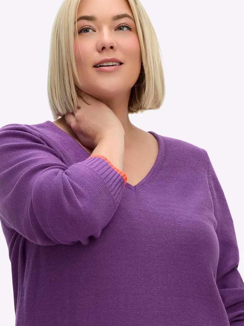 sheego V-Ausschnitt-Pullover lila-orange, Lila-orange, – Produktbild 2 von 2