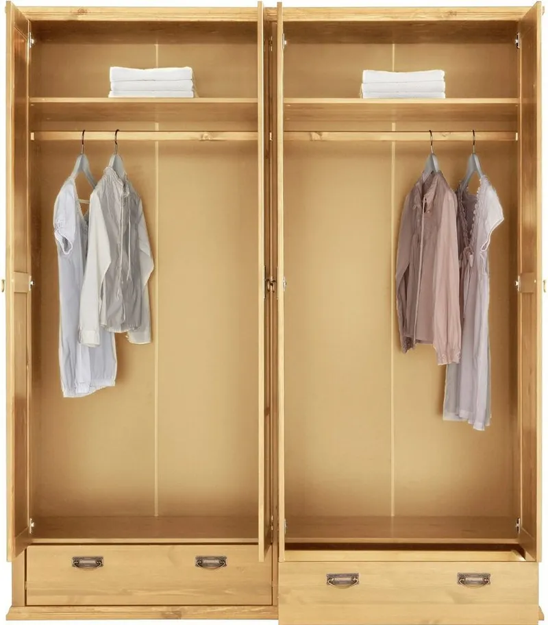 OTTO home Kleiderschrank Madrid (3 Breiten: 90/164/245 cm H/T ca.190/59 cm) aus massiver Kiefer, in 3 Breiten mit Spiegeltüren, Beige, – Produktbild 7 von 8