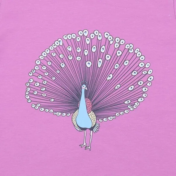 Walkiddy Walkiddy Kinder T-Shirt GOTS-zertifiziert aus Bio-Baumwolle lila mit Pfauen-Motiv, Blau, – Produktbild 2 von 3