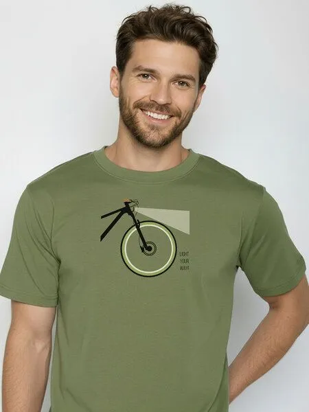 GreenBomb GREENBOMB Bike Light Fusion - Lässiges Oversize-T-Shirt aus Bio-Baumwolle / hochwertiger Print / GOTS / Fair & Vegan, Grün (dark seed), – Produktbild 2 von 4