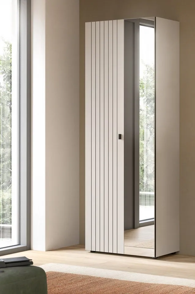 Inn.Furn Garderobenschrank Loreno (Schuhschrank in Kaschmir / Sand mit Schwarz, Spiegeltür, 70 x 192 cm) variable Inneneinteilung, Beige, – Produktbild 3 von 5