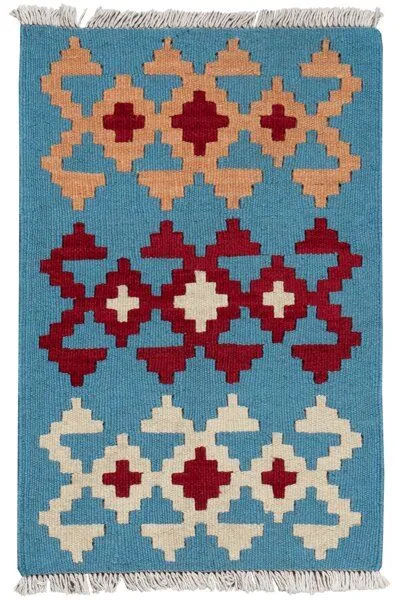 Rugtales Kelim Gashgai „Rugtales“ aus Schurwolle, 43x65 cm, Blau, – Produktbild 3 von 4