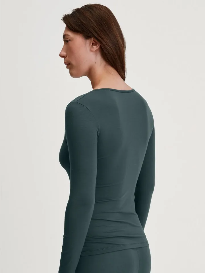 CALIDA CALIDA Langarmshirt Natural Comfort elastisch, weich, langärmelig, Rundhals-Ausschnitt, atmungsaktiv, Grün, – Produktbild 3 von 5
