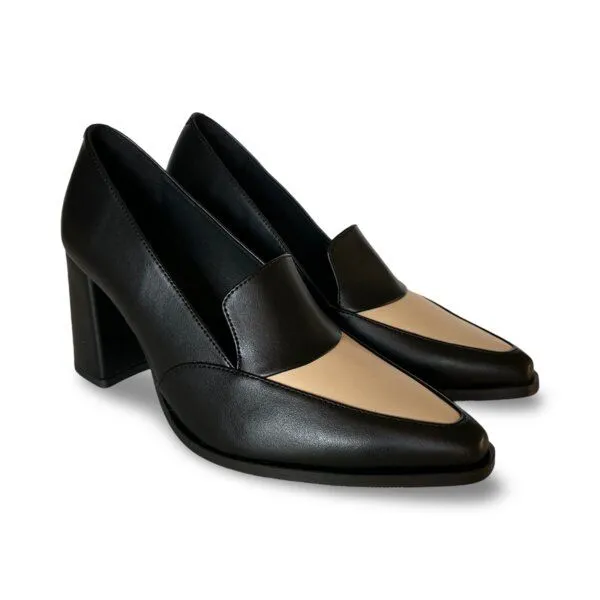 Nae Vegan Shoes Nae Vegan Shoes NAE | Julia Vegane Absatzloafer – Eleganter Kontrast aus AppleSkin, Schwarz, – Produktbild 2 von 4
