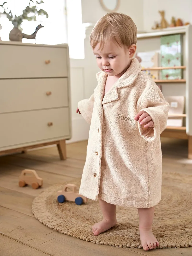 Vertbaudet Baby Bademantel mit Kragen und Knopfverschluss personalisierbar, Beige, – Produktbild 1 von 4