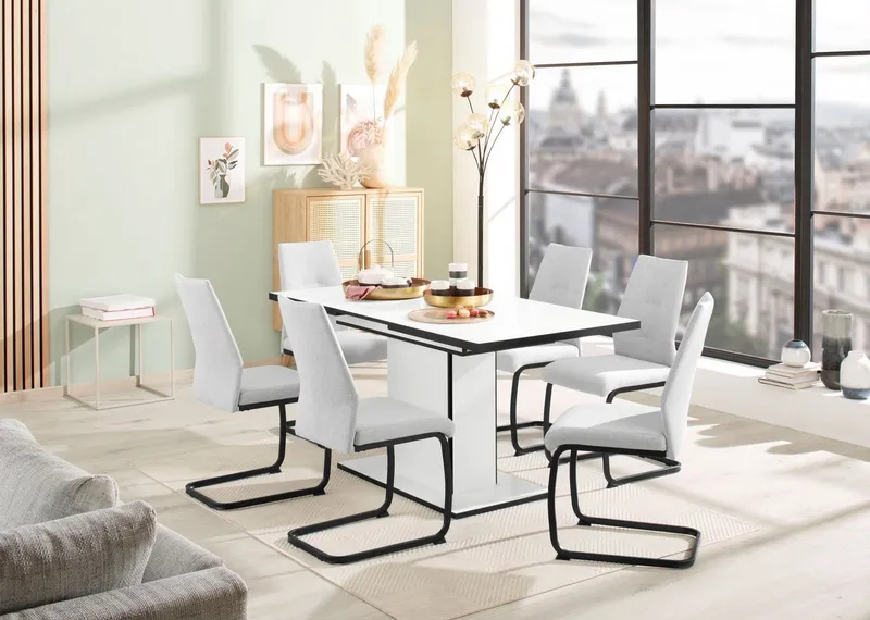 HELA Esstisch Ariana, Tisch, Küchentisch, Auszugstisch, durch innenliegende Einlegeplatten ausziehbar 120-160 cm, Schwarz|weiß, – Produktbild 1 von 5