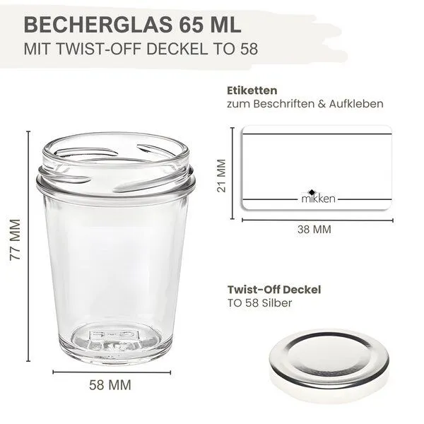 mikken mikken 20 kleine Dessertgläser 65ml – Einmachgläser mit Schraubdeckel, Silber, – Produktbild 3 von 3