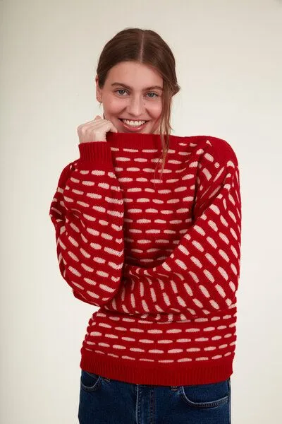 Basic Apparel Basic Apparel Wave Wollpulli, Rot-weiß, – Produktbild 2 von 3