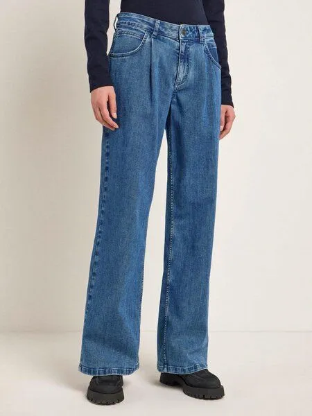 LANIUS LANIUS Marlenejeans mit Bundfalte aus Bio-Baumwolle, Mid blue denim, – Produktbild 7 von 8