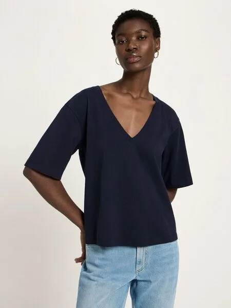 LANIUS LANIUS Shirt mit V-Ausschnitt (GOTS), Midnight, – Produktbild 1 von 4