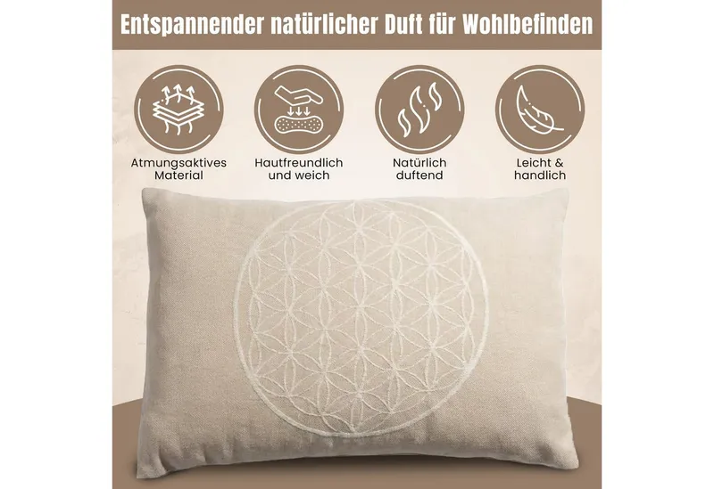 geborgenschlafen Zirbenkissen Blume des Lebens – Dekokissen mit Zirbenspänen – Bio Baumwolle, Deutsche Handfertigung - Nachhaltige Forstwirtschaft – Produktbild 5 von 5