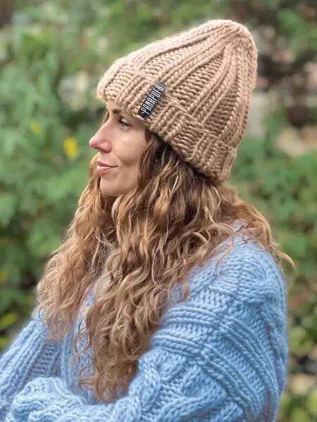 PANAPUFA PANAPUFA Handgestrickte Chunky Beanie – 100 % Merinowolle, Beige, – Produktbild 2 von 8