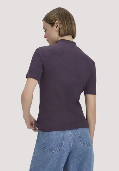 hessnatur hessnatur Mock-Neck Shirt Slim aus Bio-Baumwolle, Dunkle traube, – Produktbild 2 von 4
