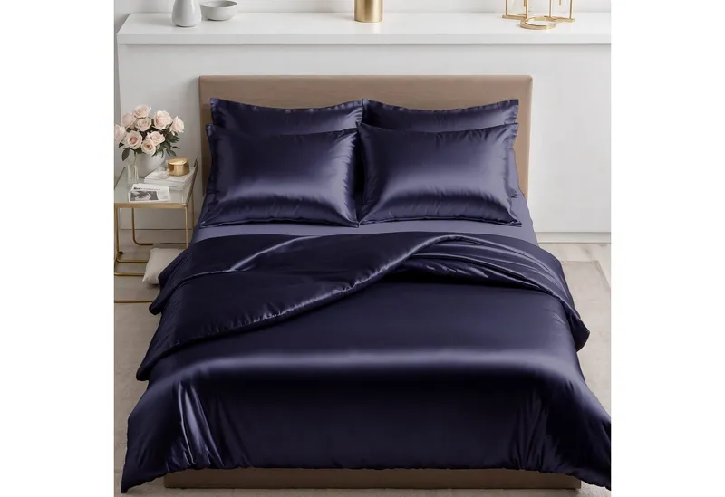 Cozyor Bettwäsche Satin glänzend 135x200, 155x200, 155x220, 200x200cm mit Reißverschluss, Satin, dunkelblau Ocean, 2 teilig, Edel und hochwertig, Blau, – Produktbild 1 von 5