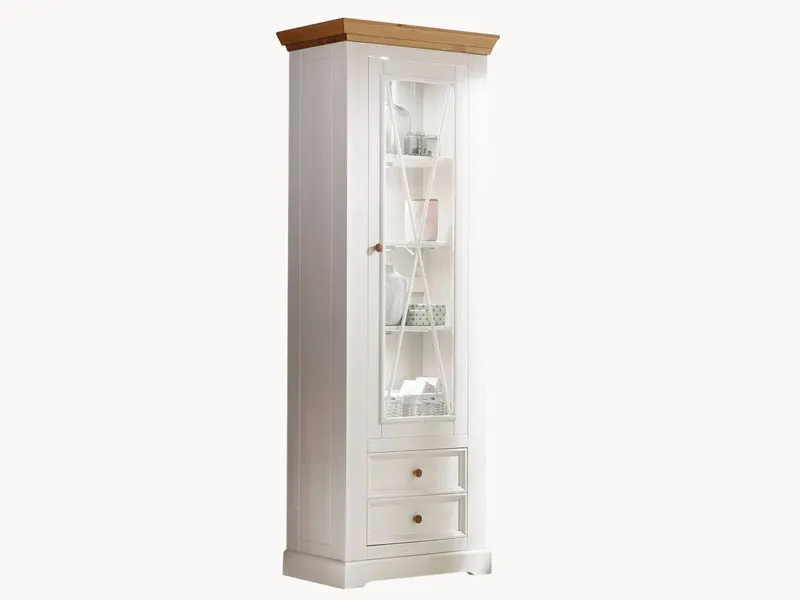 allnatura Vitrine "Molina" ohne Beleuchtung Variante 02, Kiefer, weiß-gewachst, – Produktbild 1 von 2