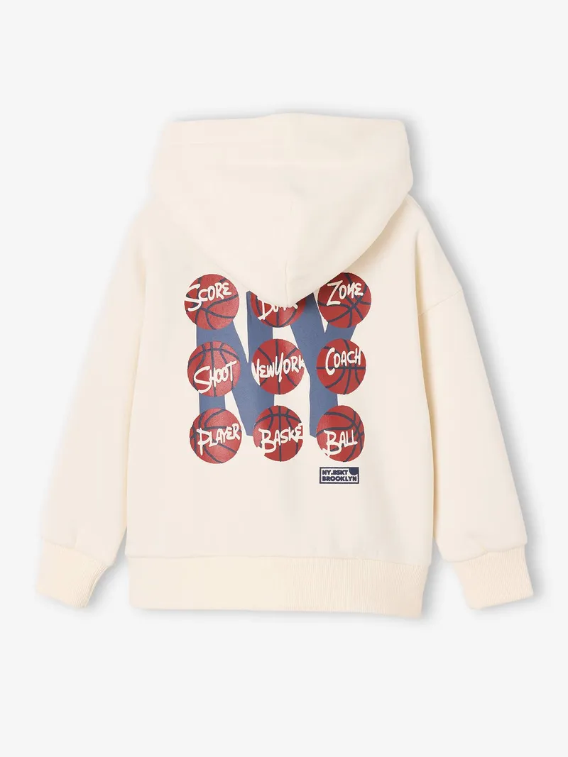 Vertbaudet Kapuzensweatshirt BASKETBALL Jungen, Wollweiß, – Produktbild 1 von 4