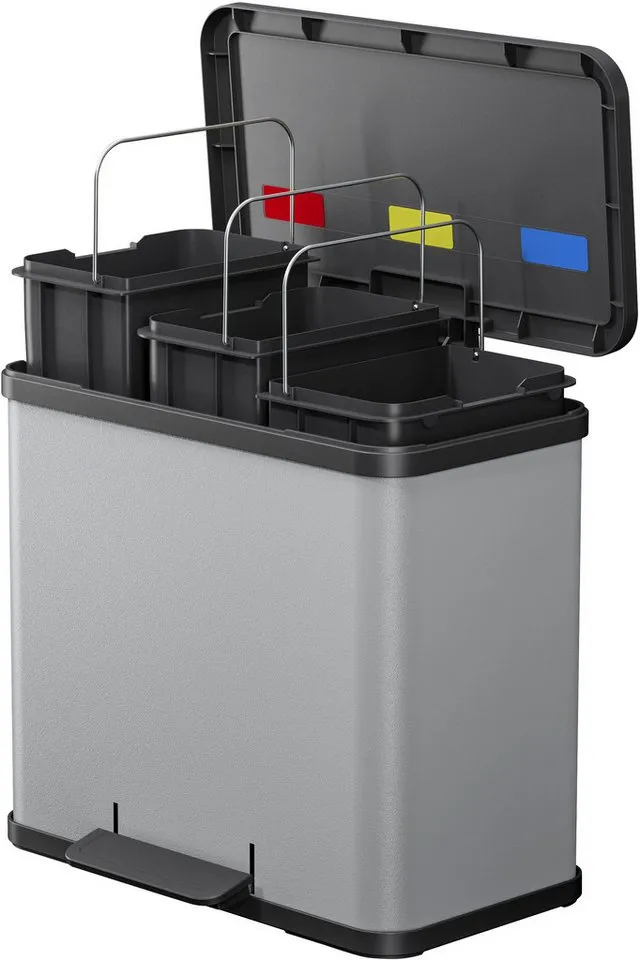 Hailo Hailo Abfall-Treteimer "ProfiLine Solid Öko Trio Plus L" 3 x 9 l silber – Produktbild 6 von 7