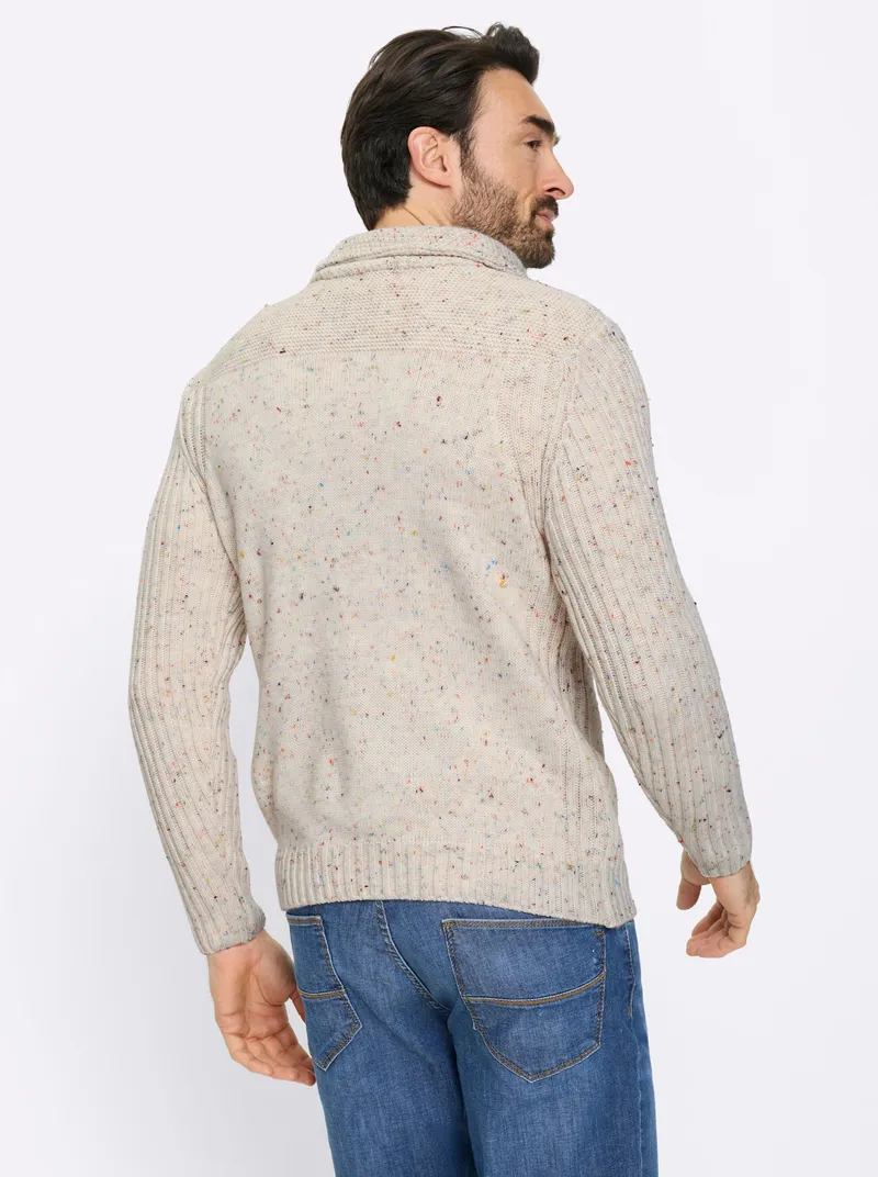 marco donati Schalkragenpullover ecru-gemustert, Ecru-gemustert, – Produktbild 2 von 2
