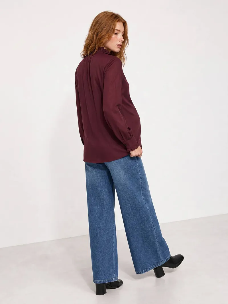 Vertbaudet Vertbaudet Bluse mit Knopfleiste & Rüschen-Details für Schwangerschaft & Stillzeit, Pflaume, – Produktbild 4 von 4
