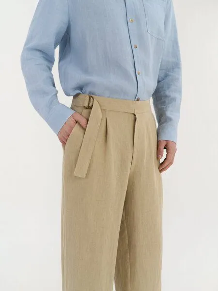 AmourLinen AmourLinen Bundfalten-Leinenhose für Herren ENZO, Beige (braun), – Produktbild 3 von 4
