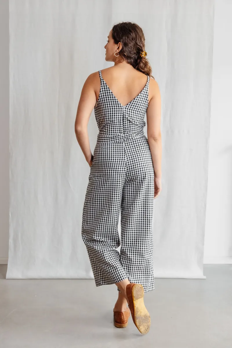Jyoti - Fair Works Jyoti - Fair Works Damen vegan Jumpsuit Biologisch Baumwolle Parvi Kariert, Schwarz, – Produktbild 1 von 2