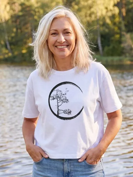 Life-Tree Life-Tree Organic Fairwear Shirt Women Fairwear Organic Oversized Circle, White, – Produktbild 3 von 4