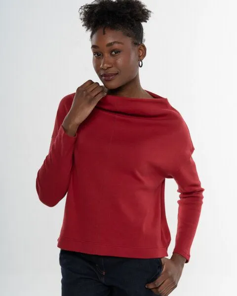 Alma & Lovis Alma & Lovis Sweater mit Wasserfall-Ausschnitt aus Organic Cotton | Gentle Cascade, Rio (rot), – Produktbild 1 von 4