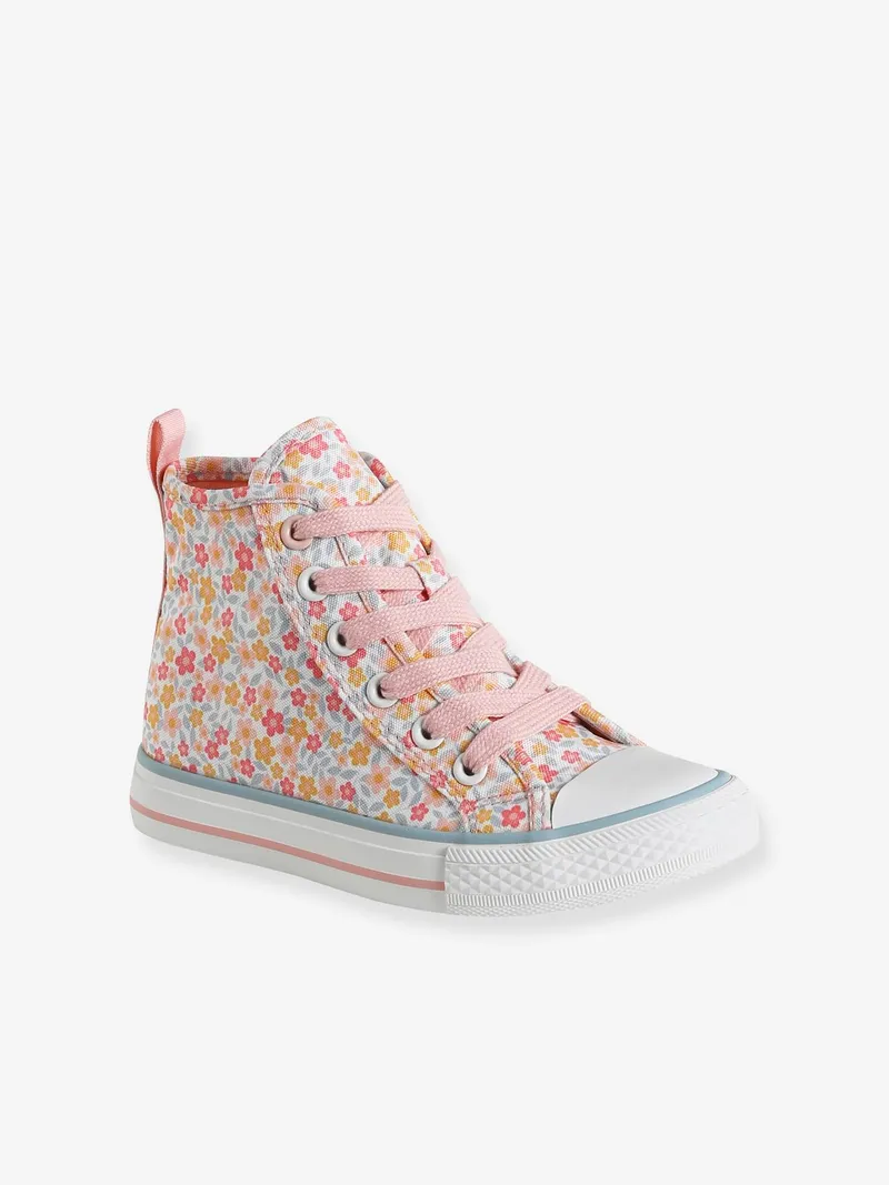 Vertbaudet Kinder High-Sneakers mit Reißverschluss und Anziehtrick, Weiß bedruckt, – Produktbild 1 von 4