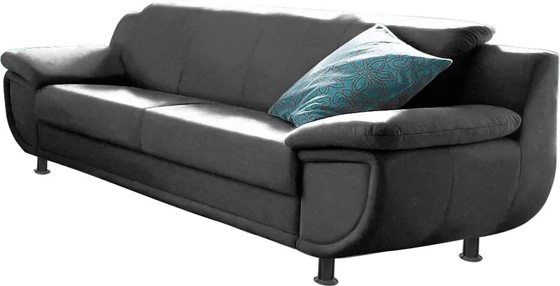 TRENDMANUFAKTUR 3-Sitzer Rondo 207 cm, Breite, breite Armlehnen, Füße schwarz, Big-Sofa wahlweise mit Federkern, in verschiedenen Bezügen bestellbar, Schwarz, – Produktbild 3 von 7