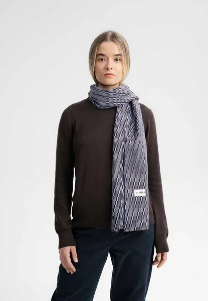 MELA MELA Jacquard Strick Schal Style ASMEE aus 100% Bio-Baumwolle, Dunkelbraune linien, – Produktbild 2 von 4