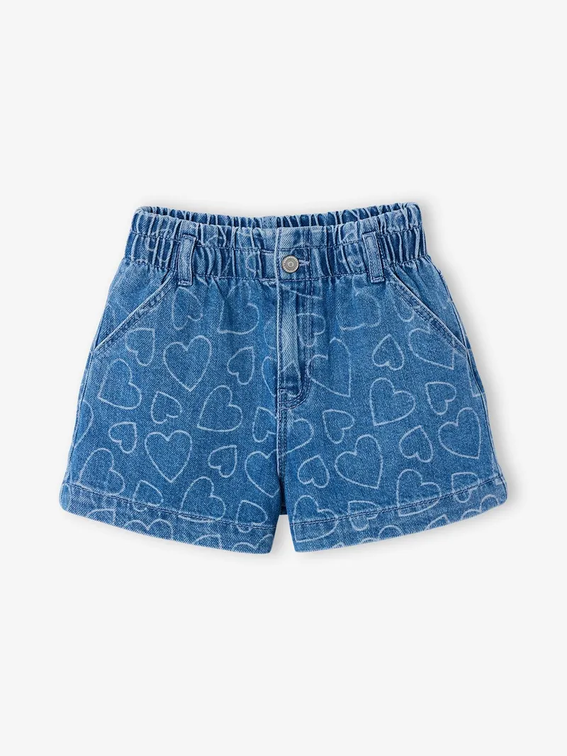 Vertbaudet Jeansshorts mit Print Mädchen, Blue stone herzen, – Produktbild 2 von 4