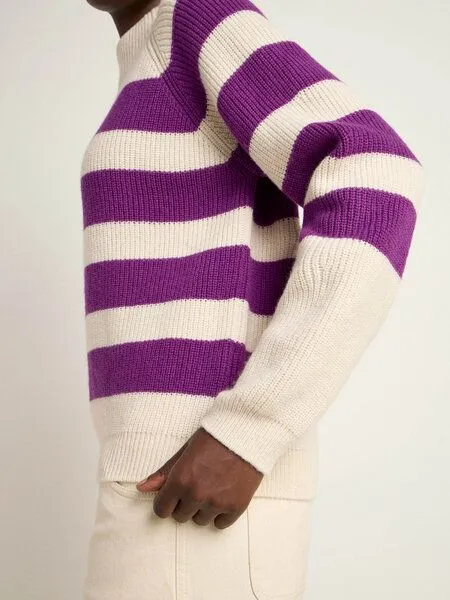 LANIUS LANIUS Streifenpullover aus Bio-Schurwolle und Bio-Baumwolle, Off white/violet, – Produktbild 4 von 4