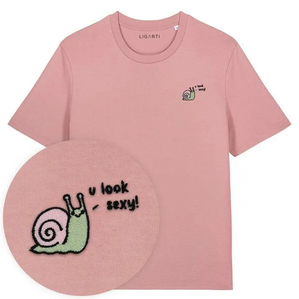 LIGARTI Besticktes T-Shirt – Schnexy – LIGARTI Tiermanufaktur, Altrosa, – Produktbild 1 von 4