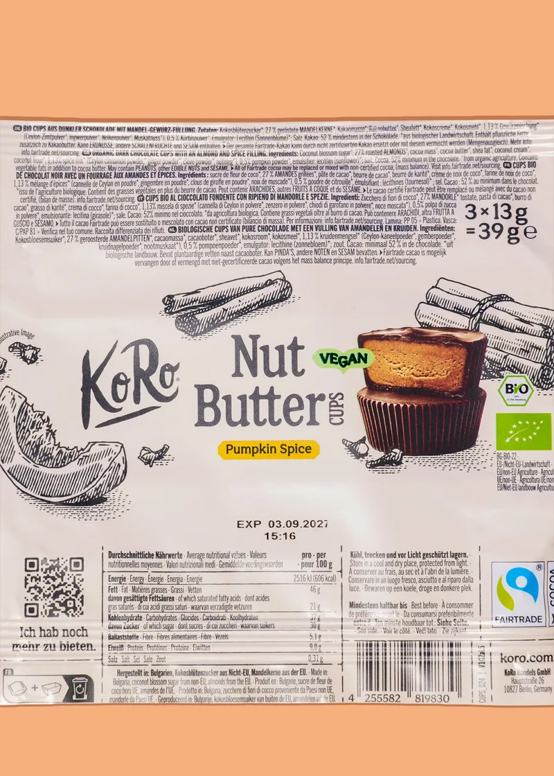 KoRo Limited Edition: Bio Nut Butter Cups Pumpkin Spice | 3 x 13 g – Produktbild 5 von 5