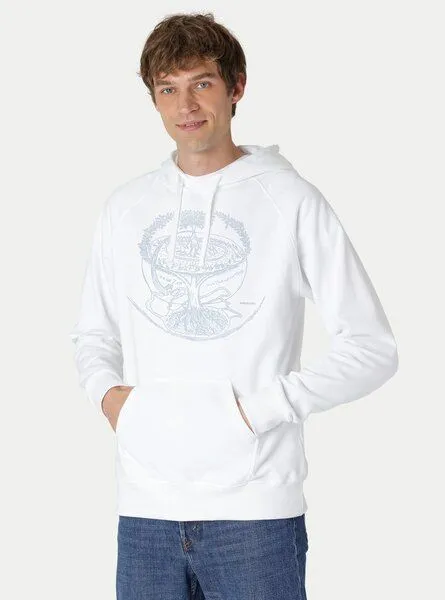 Peaces.bio - handbedruckte Biomode Peaces.bio - handbedruckte Biomode Bio-Herren-Kapuzensweater "Weltenesche", Weiß, – Produktbild 1 von 2