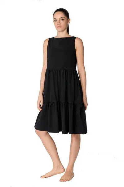 Leela Cotton Leela Cotton Damen Volantkleid Bio-Baumwolle 1733, Schwarz, – Produktbild 1 von 2