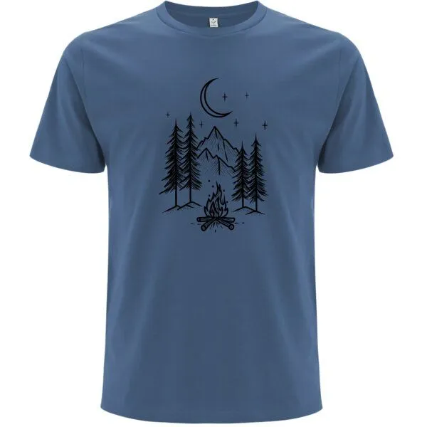 Spreecult Spreecult Lagerfeuer - Bio und Fair - Männer Unisex T-Shirt - Zelten Wald Camping, Blau, – Produktbild 1 von 2