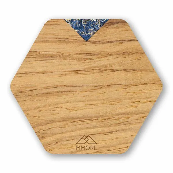 MMore MMore Untersetzer aus Holz - Amerikanischer Nussbaum, Eichenholz und organische Materialien / 4er-Set, Blaue kornblume, – Produktbild 2 von 5