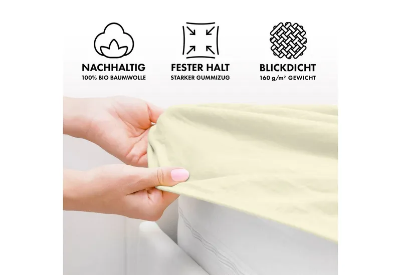 Jacobson Spannbettlaken BIO, Jersey Spannbetttuch, Bettlaken 160 g/m², 100% BIO-Baumwolle, Gummizug: rundum, Beige, – Produktbild 4 von 8