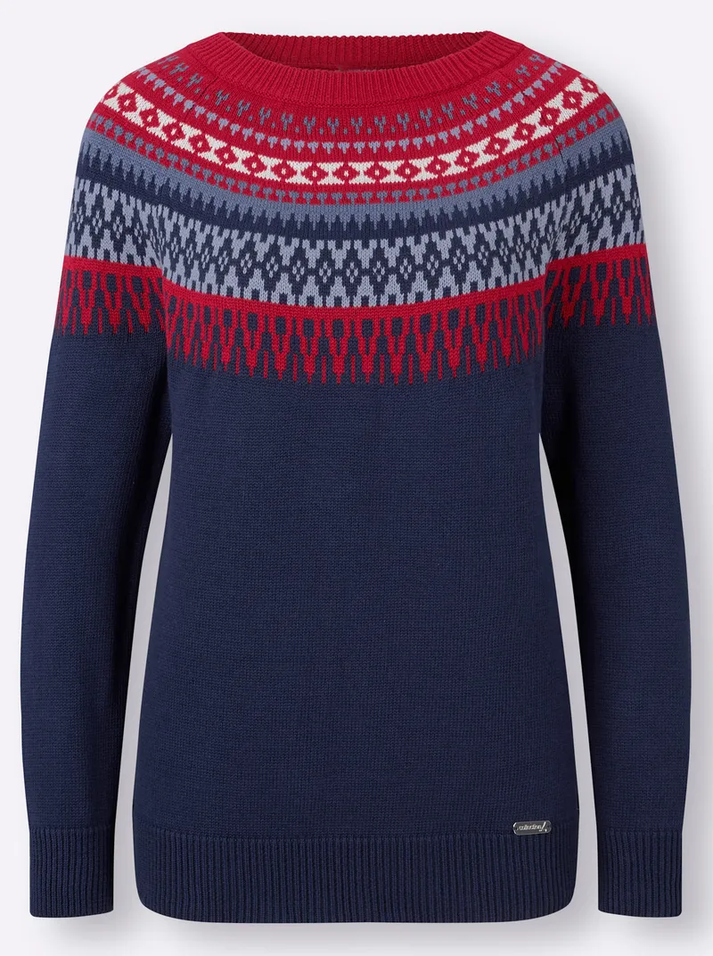 Witt Norwegerpullover, Nachtblau-kirsche-gemustert, – Produktbild 1 von 3
