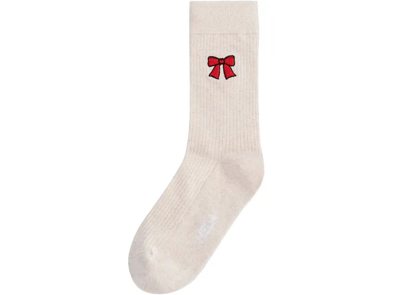 MELA MELA Gerippte Socken Stickerei 1 Paar aus 100% Bio-Baumwolle, Cream melange / bow, – Produktbild 1 von 4
