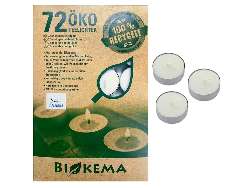BIOKEMA BIOKEMA Klimaneutrale Bio-Teelichter mit Hülle 72er Schachtel – Produktbild 1 von 1