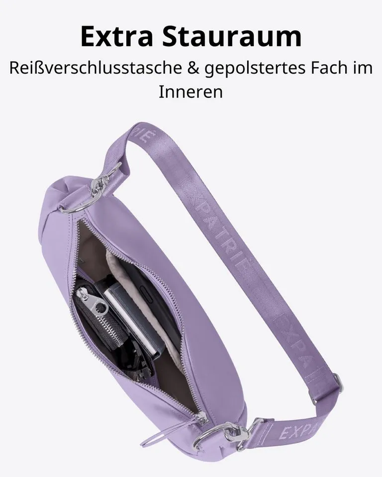 Expatrié Umhängetasche Lea Small Half Moon Bag Schultertasche, Elegante Crossbody Bag in Halbmond Form, Wasserabweisend, Lila, – Produktbild 5 von 5