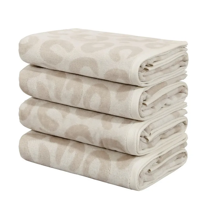 OTTO home Handtuch Set Anna Leopardenmuster, 4-tlg Handtuch-Set, 50x100cm, 100% Baumwolle, Frottiervelours (Set, 4-St), Handtücher, weich, saugstark, Beige, – Produktbild 2 von 5