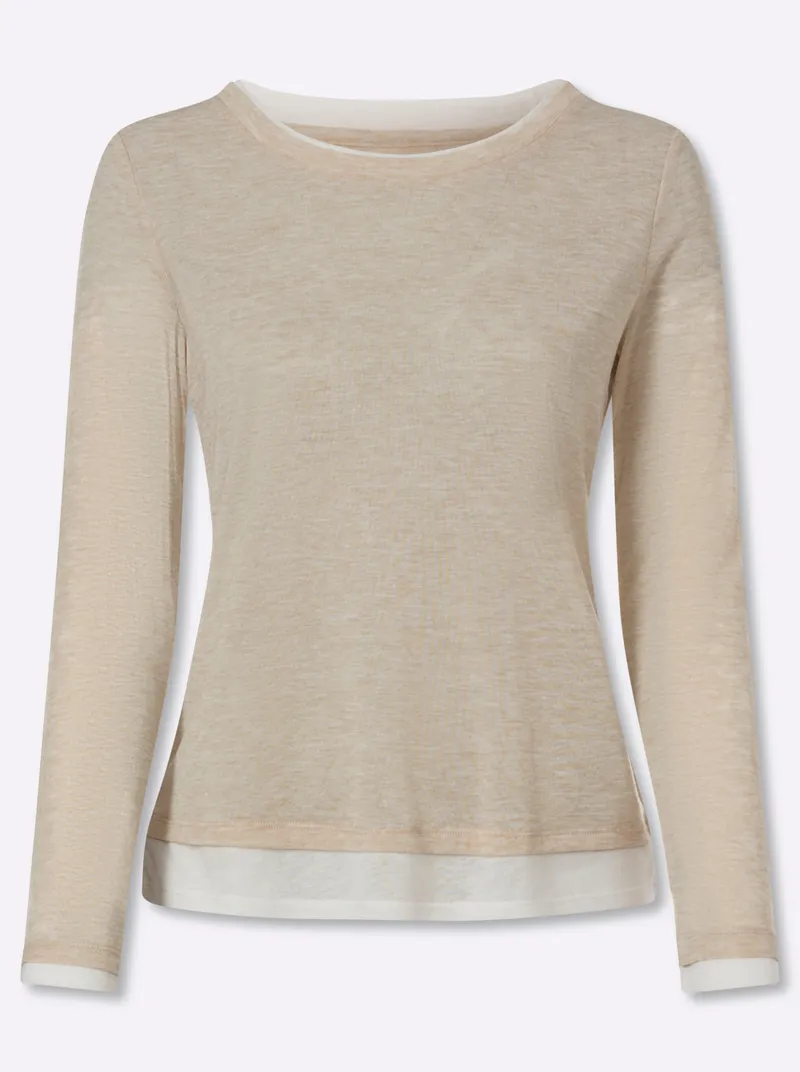 heine 2-in-1-Langarmshirt sand-meliert, Sand-meliert, – Produktbild 1 von 2